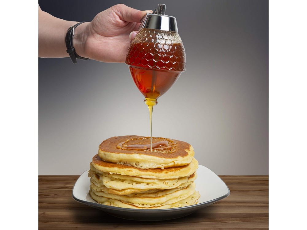 AJ Honey Dispenser with No Drip Glass, Διανεμητής Μελιού / Σιροπιού, με Βάση