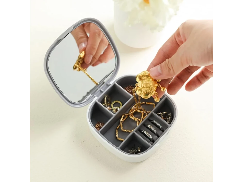 AJ Jewellery Box Case, Jewellery Box & Portable Jewellery Case with Mirror 10 x 10 x 3cm, White