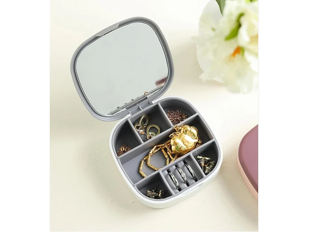 AJ Jewellery Box Case, Jewellery Box & Portable Jewellery Case with Mirror 10 x 10 x 3cm, White