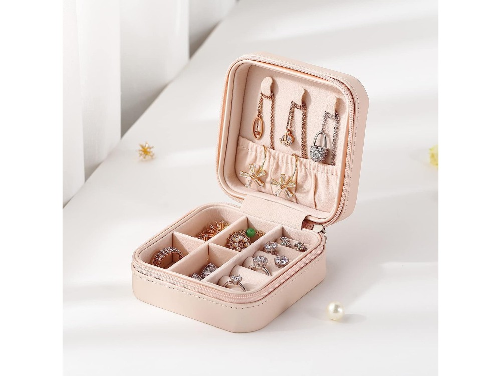 AJ Jewelery Box Case, Jewelery Box & Portable Jewelery Box 10 x 10 x 5cm, Pink