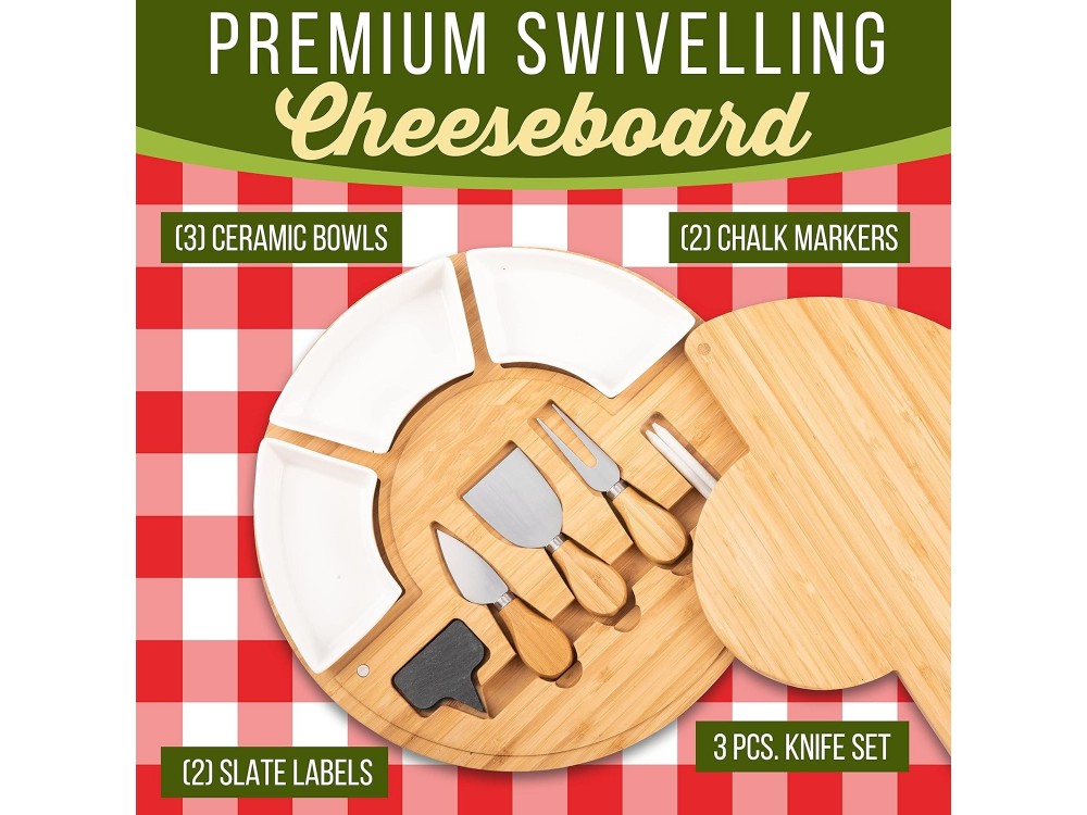 AJ More than Cheese, Cheese Board Set & 3 pcs Cutting Knife & 3 Ceramic Bowls White