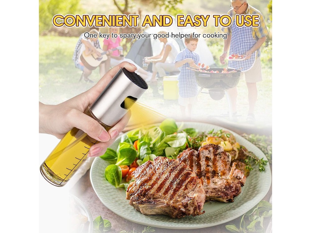 AJ 2-Pack Oil Sprayer for Cooking 100ml, Δοχείο Λαδιού Σπρέι Γυάλινο, Σετ των 2τμχ με Πινέλο, Βούρτσα Καθαρισμού & Χωνί