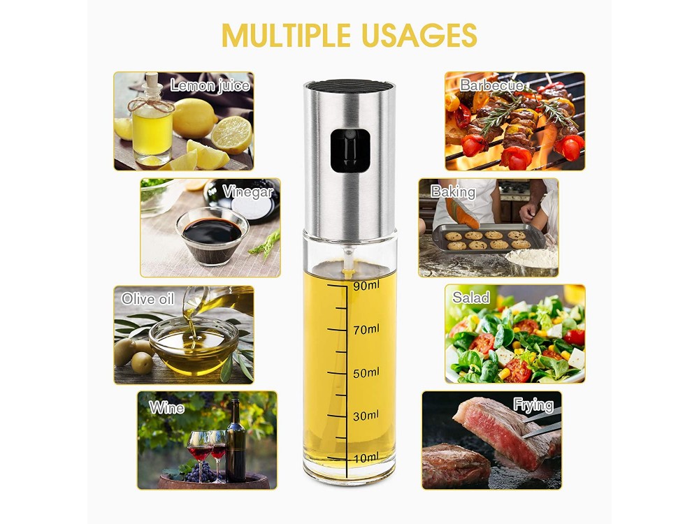 AJ 2-Pack Oil Sprayer for Cooking 100ml, Δοχείο Λαδιού Σπρέι Γυάλινο, Σετ των 2τμχ με Πινέλο, Βούρτσα Καθαρισμού & Χωνί