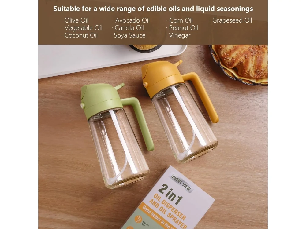 AJ Oil Sprayer for Cooking 470ml, Γυάλινο Δοχείο Λαδιού Σπρέι, Soft Green