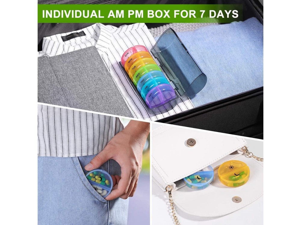 AJ Pill Organiser, Weekly Organiser with 2 Compartments and Protective Case