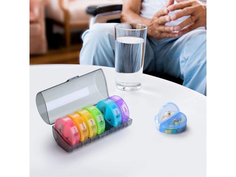 AJ Pill Organiser, Weekly Organiser with 2 Compartments and Protective Case