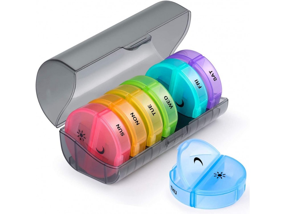 AJ Pill Organiser, Weekly Organiser with 2 Compartments and Protective Case