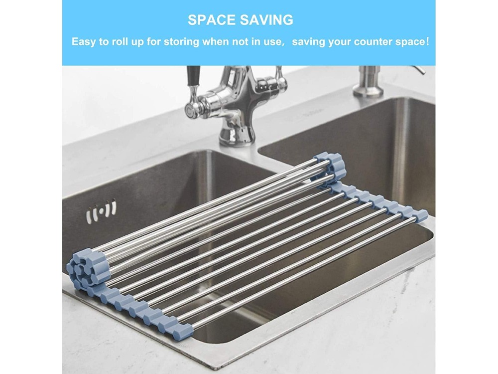 AJ Roll Up Dish Drying Rack, Αναδιπλούμενος Στεγνωτήρας Πιάτων για Νεροχύτη Κουζίνας