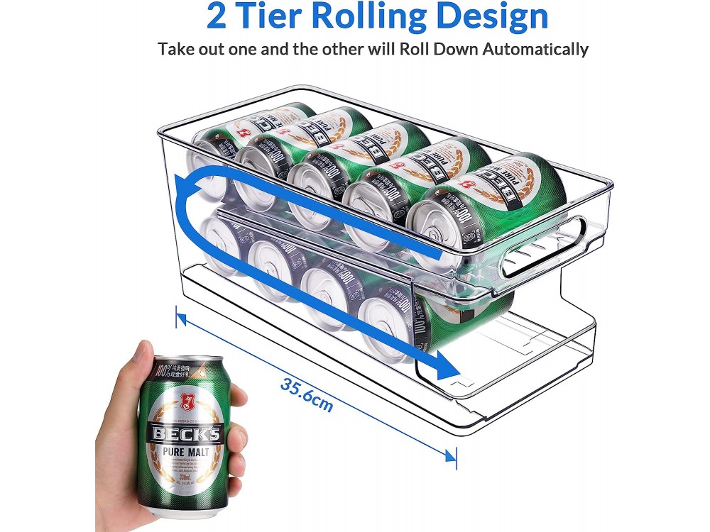 AJ Rolling Can Dispenser, Θήκη Ψυγείου Αναψυκτικών / Μπίρας 330ml, με Κλίση για Κύληση των Κουτιών