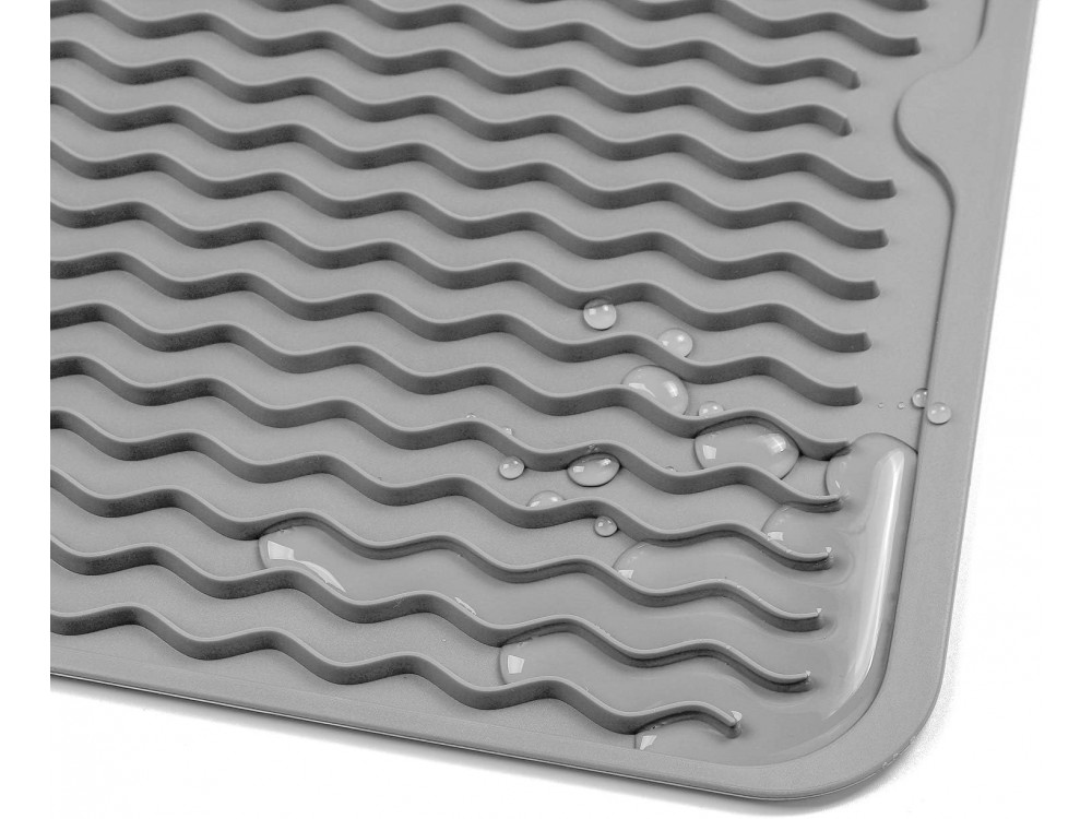 AJ Silicone Dish Drying Mat, Drying Surface L (40 x 30cm), Grey