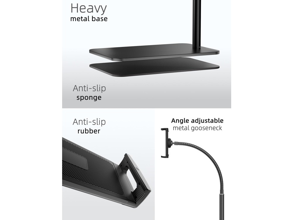 AJ Tablet Floor Stand, Gooseneck Εύκαμπη Βάση/Arm Tablet με Ρυθμιζόμενο Ύψος, Black