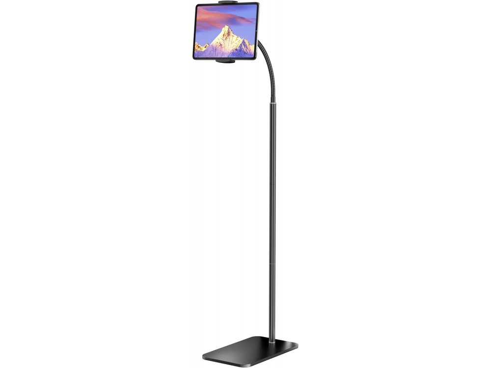 AJ Tablet Floor Stand, Gooseneck Εύκαμπη Βάση/Arm Tablet με Ρυθμιζόμενο Ύψος, Black