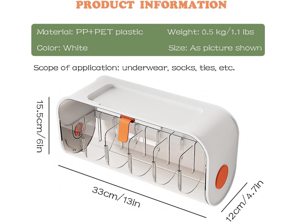 AJ Wall Mounted Underwear Storage Box, Επιτοίχια Θήκη Εσωρούχων & Αξεσουάρ, 6 Θέσεων