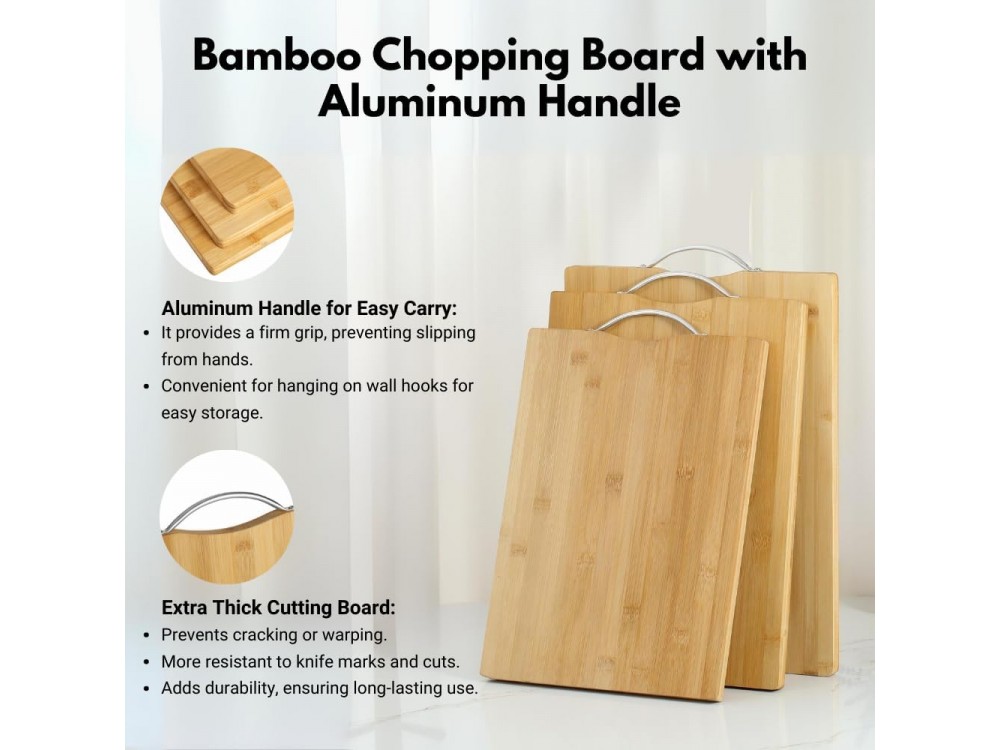 AJ Wooden Chopping Board, Ξύλινη Επιφάνεια Κοπής Τροφίμων από Βamboo, 36 x 26cm