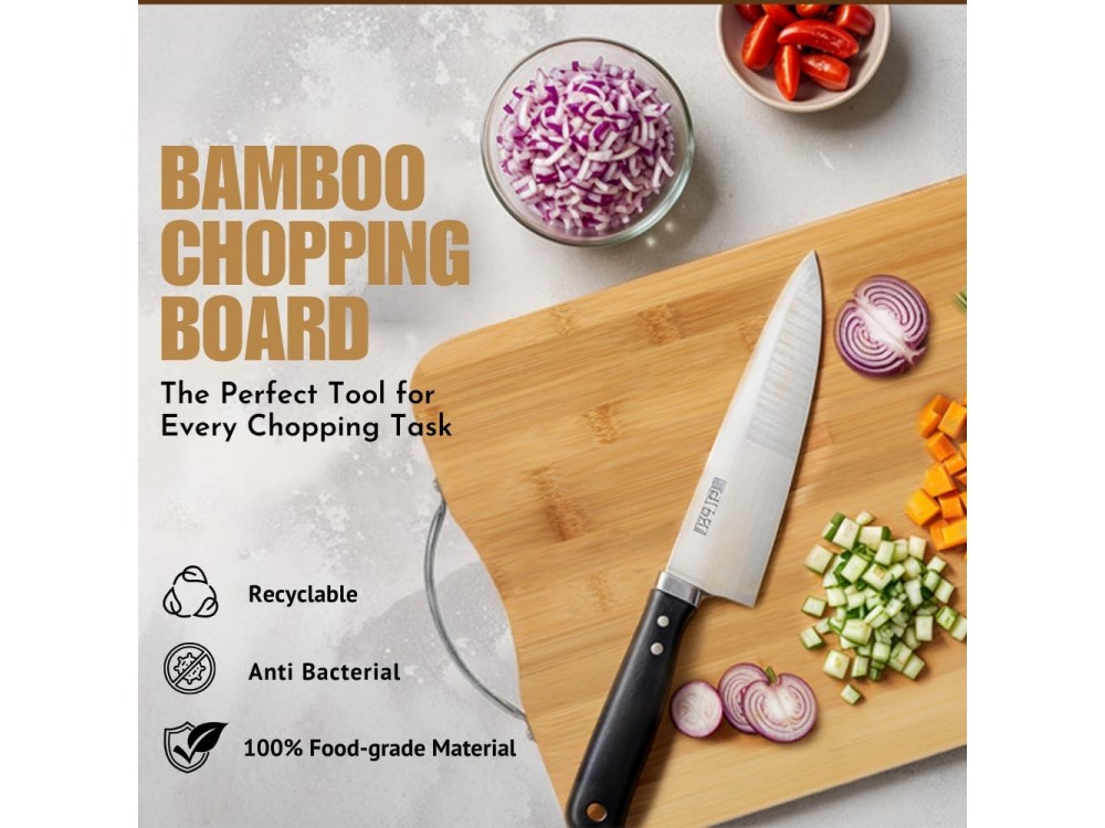 AJ Wooden Chopping Board, Ξύλινη Επιφάνεια Κοπής Τροφίμων από Βamboo, 36 x 26cm