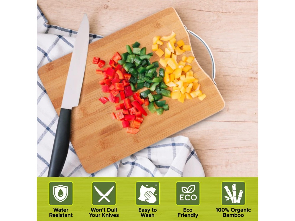 AJ Wooden Chopping Board, Ξύλινη Επιφάνεια Κοπής Τροφίμων από Βamboo, 36 x 26cm
