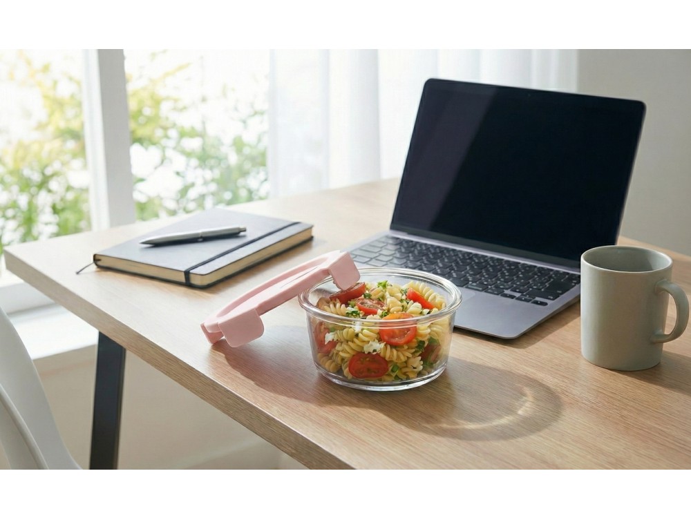 AJ Glass Food Container Round with Pink Lid & Airtight Closure 420ml