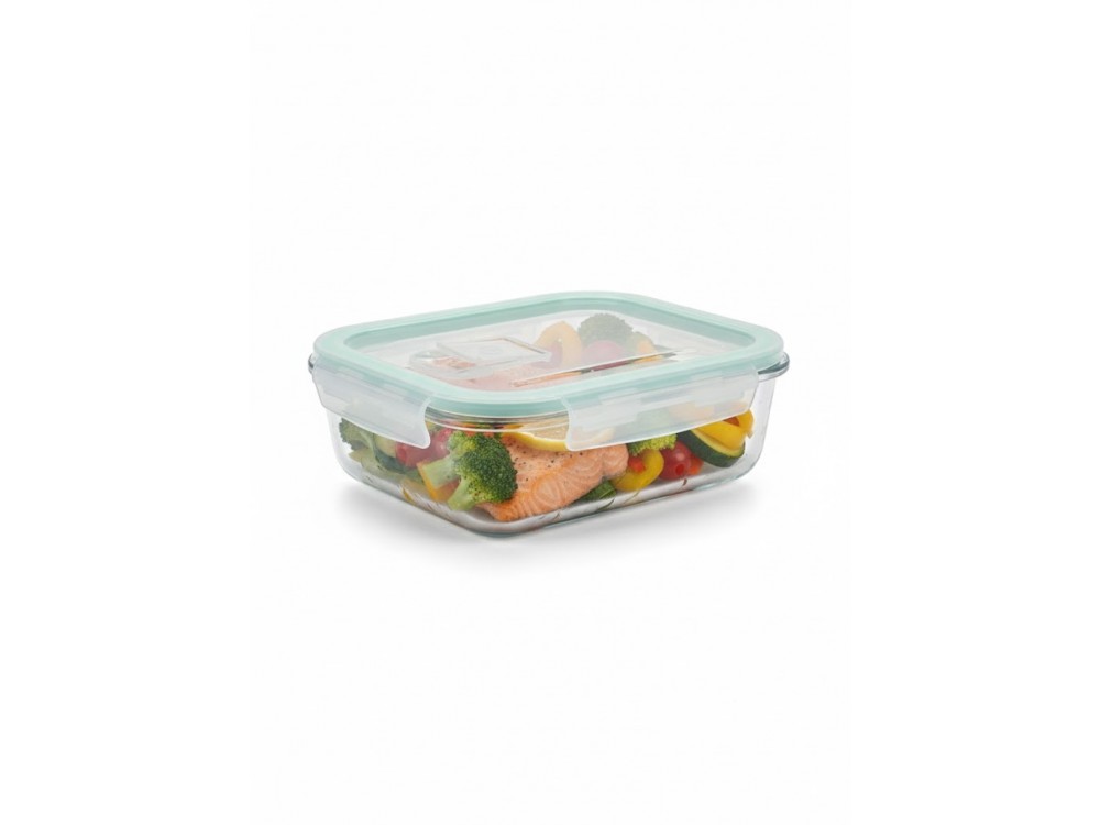 AJ Glass Food Container with Lid & Airtight Closure 14.5x12x5.5cm, 410ml, Transparent