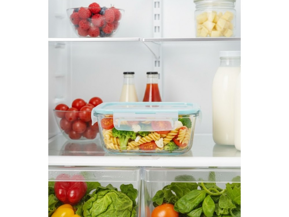AJ Glass Food Container with Lid & Airtight Closure 14.5x12x5.5cm, 410ml, Transparent