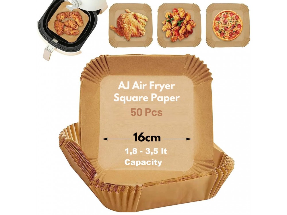 AJ Air Fryer Disposable Paper Liner Square, Αντικολλητικά χαρτιά ψησίματος για Air Fryer 16cm Τετράγωνα, Σετ των 50τμχ
