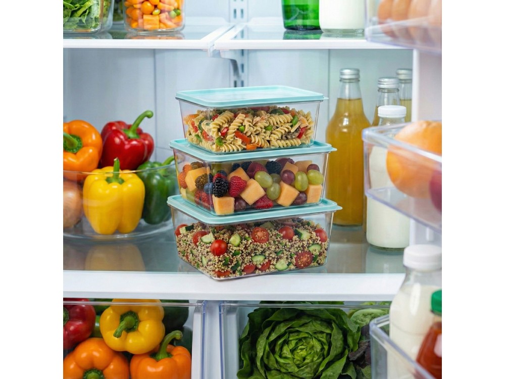 AJ Food Storage Container Set 3pcs, Δοχεία Αποθήκευσης Φαγητού Σετ των 3, 1.8L/3.2L/4.5L, Γαλάζιο/Διάφανο