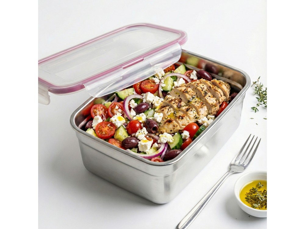 AJ Inox Φαγητοδοχείο Αεροστεγές με Πλαστικό Καπάκι, 2100ml
