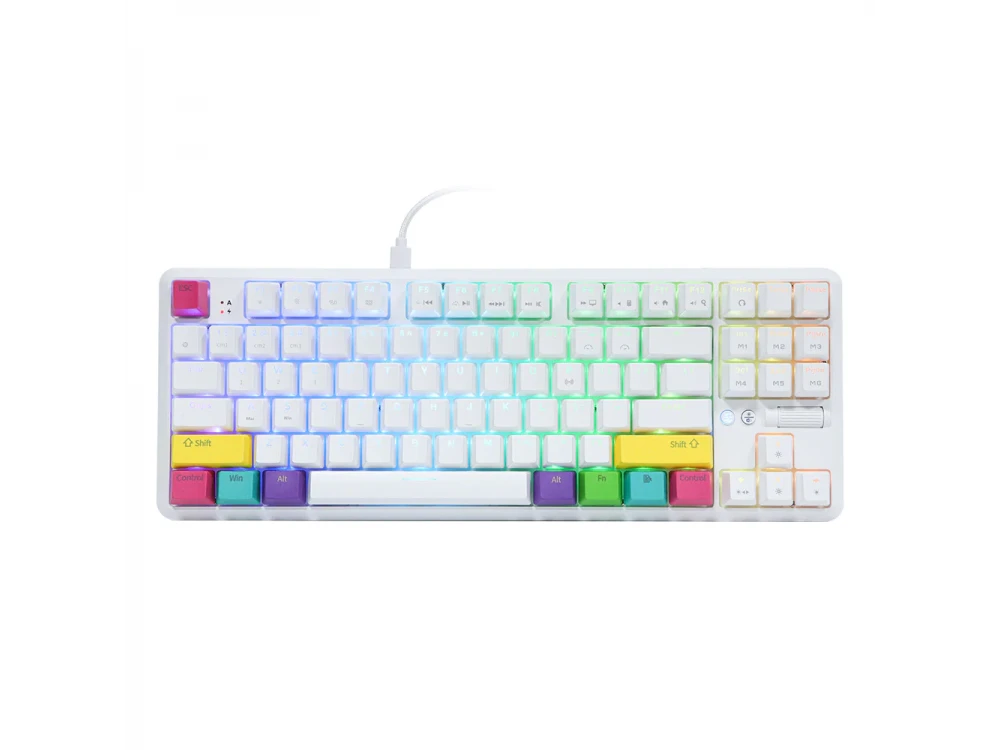 Ajazz K870T Wireless Mechanical RGB Keyboard Hot Swappable, Bluetooth Gaming Keyboard with Red Switches, Tenkeyless, White
