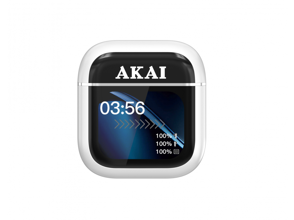 AKAI BTE-J600W Wireless Bluetooth 6.0 Headphones with ANC/ENC, 4 Microphones & Case with 2.01" Screen & Touch Control, White