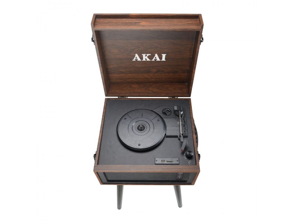 Akai ATT-101 BT Suitcase turntable with foot, Bluetooth in/out, recording and playback from USB/SD, Aux-In, built-in speakers and protective cover – 16W