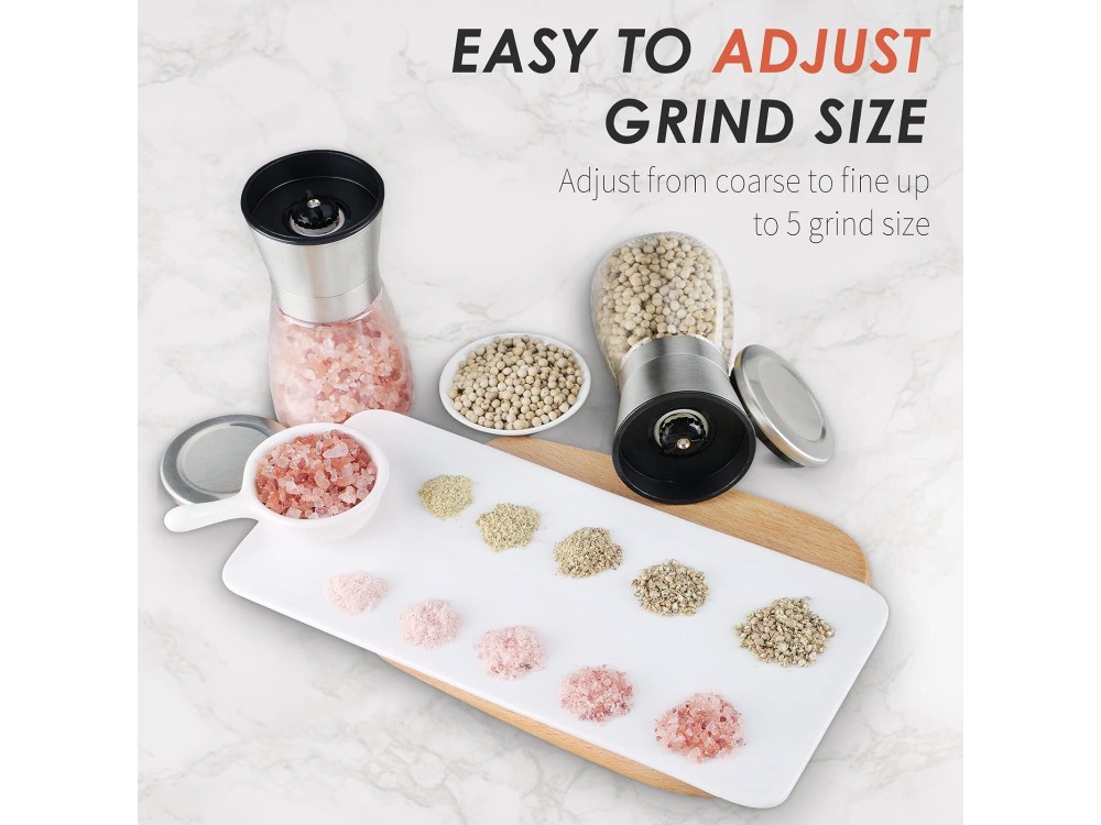 AJ Salt and Pepper Mill, Κεραμικός Μύλος Αλατιού & Πιπεριού με Ρυθμιζόμενη Άλεση Γυάλινος 13.5cm
