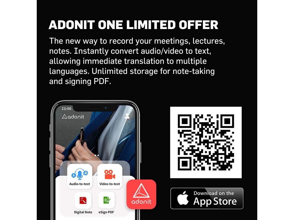 Adonit Note 2 Stylus Pen Γραφίδα για Γράψιμο / Σχέδιο σε iPad / iPad Air / iPad Pro με Palm Rejection, Black - ADN2