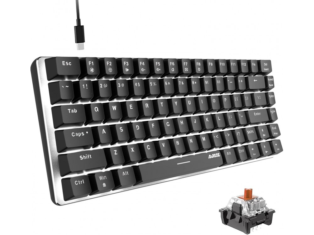 Ajazz AK33 Wired Mechanical Keyboard with LED Backlit, Aluminum Frame Gaming Keyboard, 82 keys, Brown Switches, Black