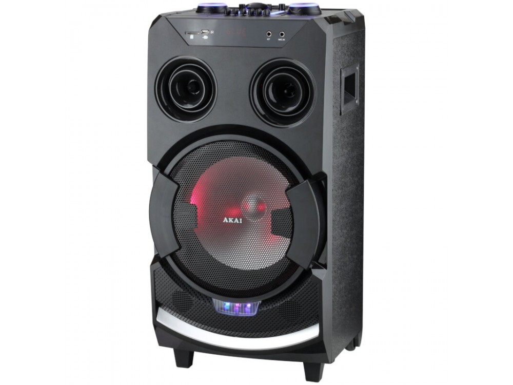 Akai ABTS-112 Φορητό Ηχείο Bluetooth 60W RMS με LED, FM, USB, Aux-In, Ασύρματο Μικρόφωνο & Υποδοχή 6.5mm για Όργανο