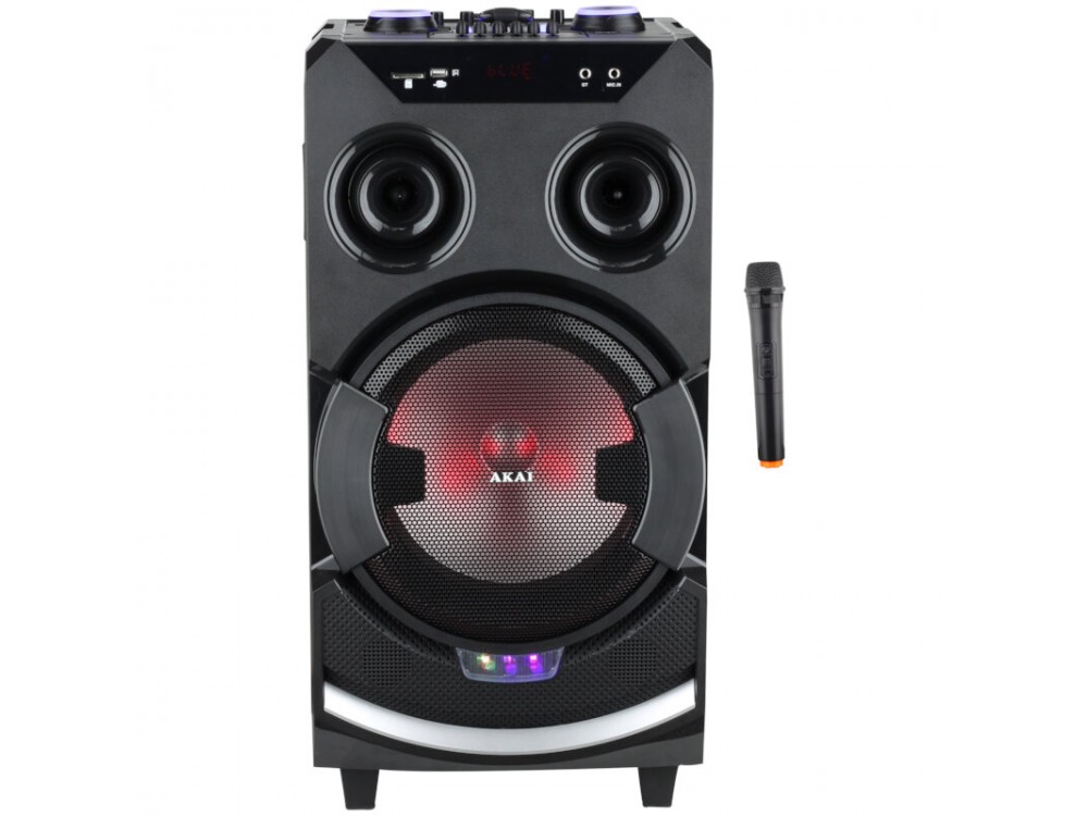 Akai ABTS-112 Φορητό Ηχείο Bluetooth 60W RMS με LED, FM, USB, Aux-In, Ασύρματο Μικρόφωνο & Υποδοχή 6.5mm για Όργανο