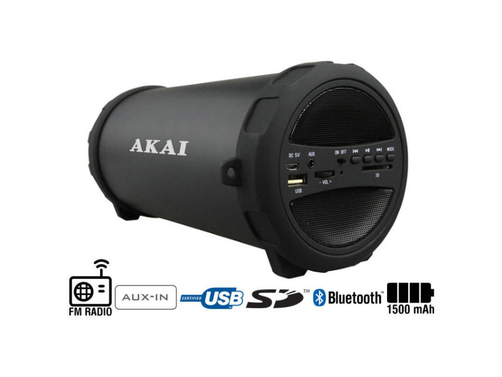 Akai ABTS-11B Φορητό Bluetooth Ηχείο 10W με FM Radio, Θύρα USB Micro SD & Είσοδο Aux, Mαύρο