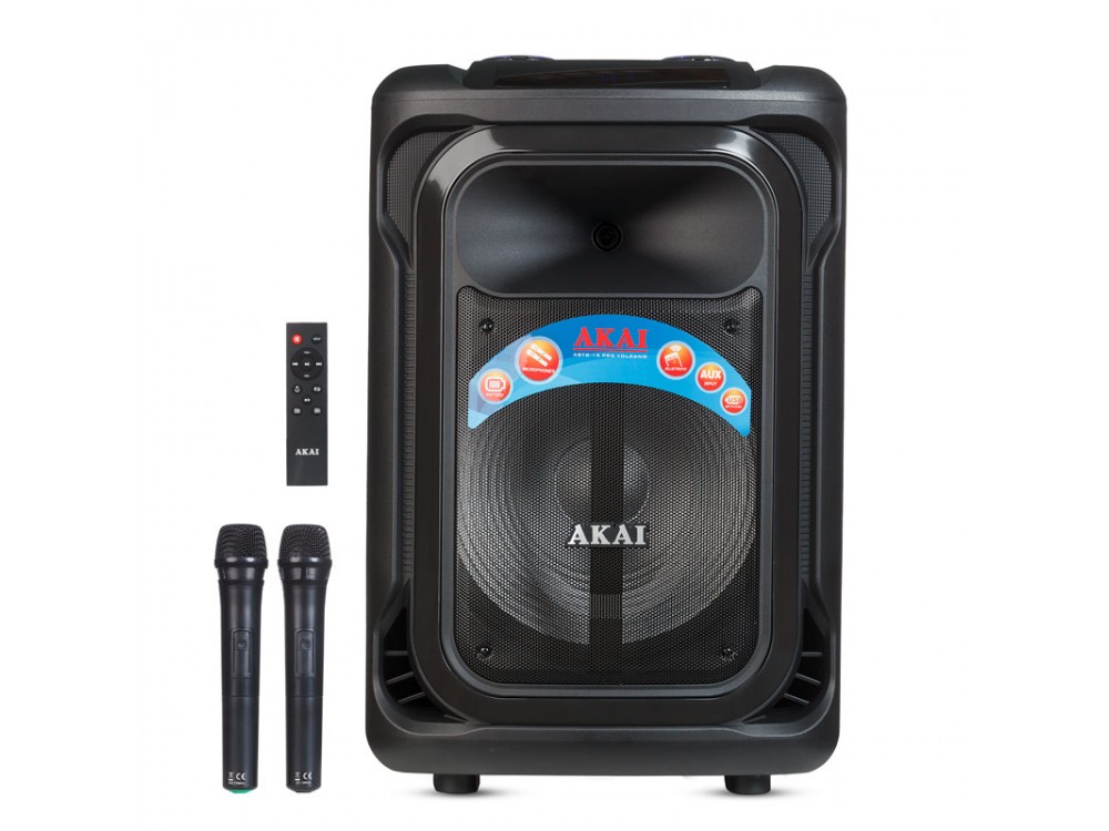 Akai ABTS-15 Pro Volcano Ηχείο Bluetooth 75W RMS, USB, AUX, LED, με Τηλεχειριστήριο, 2 Ασύρματα Μικρόφωνα & Υποδοχή 6.5mm