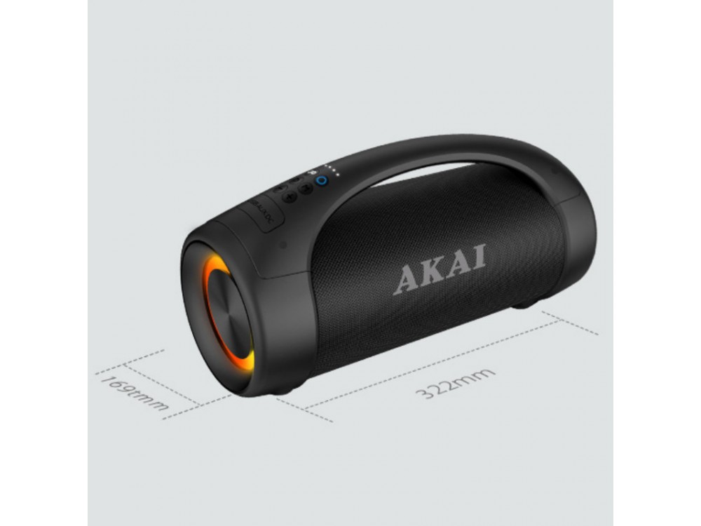 Akai ABTS-55 Portable Bluetooth Speaker 50W with RGB LED, FM Radio, USB port, Micro SD & Input Aux, Function TWS & Handsfree, Black