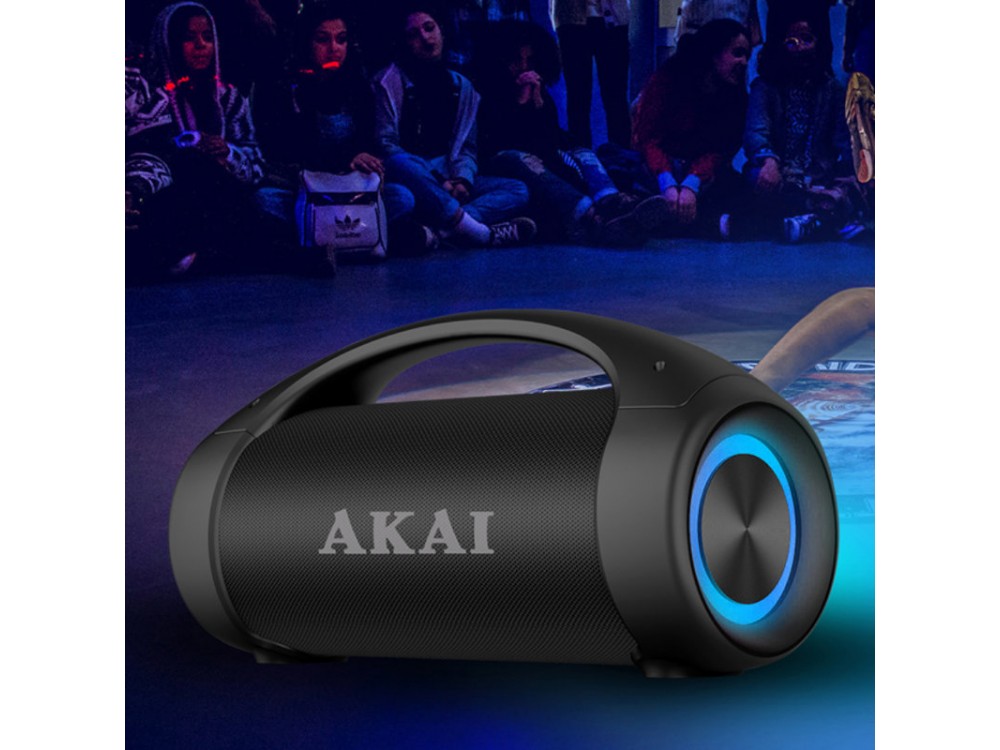 Akai ABTS-55 Portable Bluetooth Speaker 50W with RGB LED, FM Radio, USB port, Micro SD & Input Aux, Function TWS & Handsfree, Black