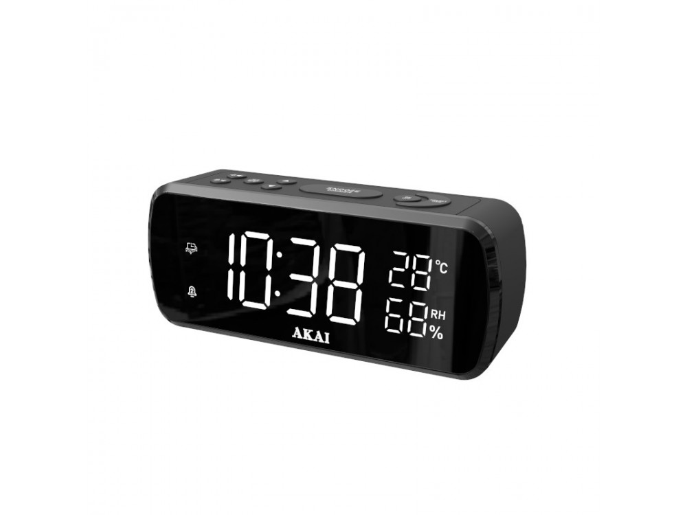 Akai ACR-1080 Digital alarm clock with FM radio, USB for charging, temperature-humidity display and dual alarm