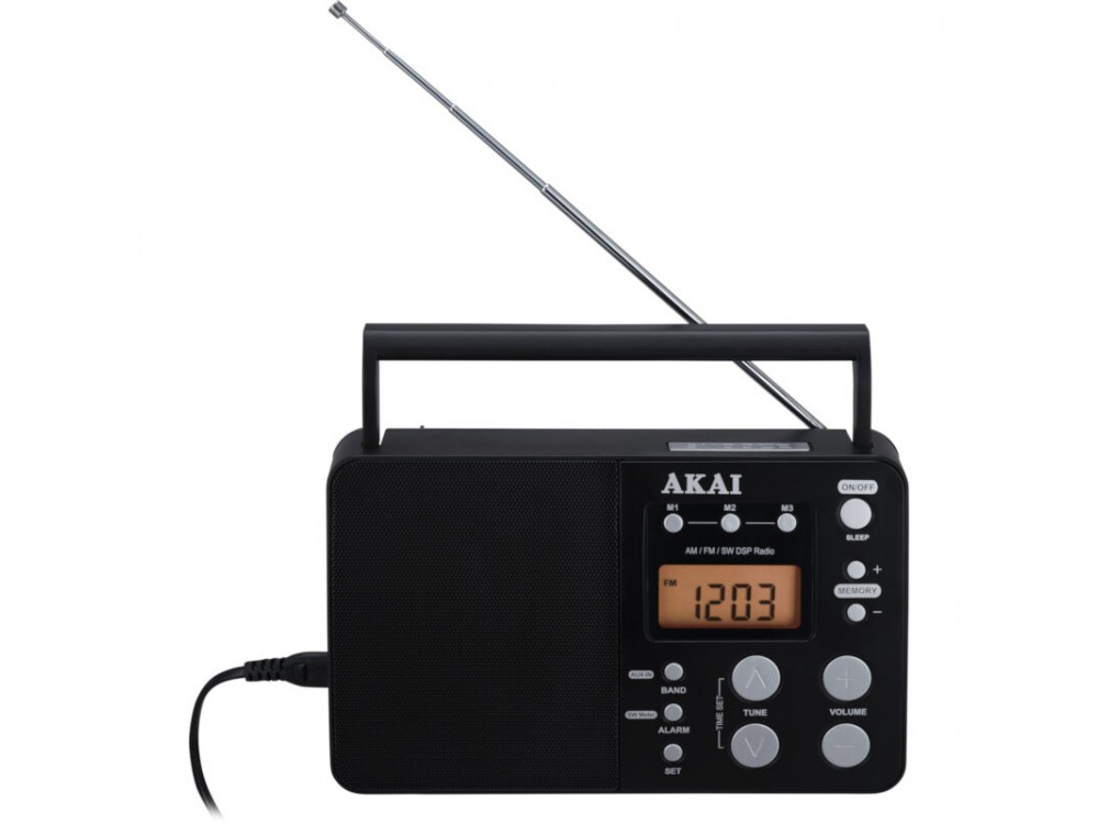 Akai APR-200 Portable Global Receiving Radio, Digital with Aux-In & Headphone Output, Power/Battery, Black