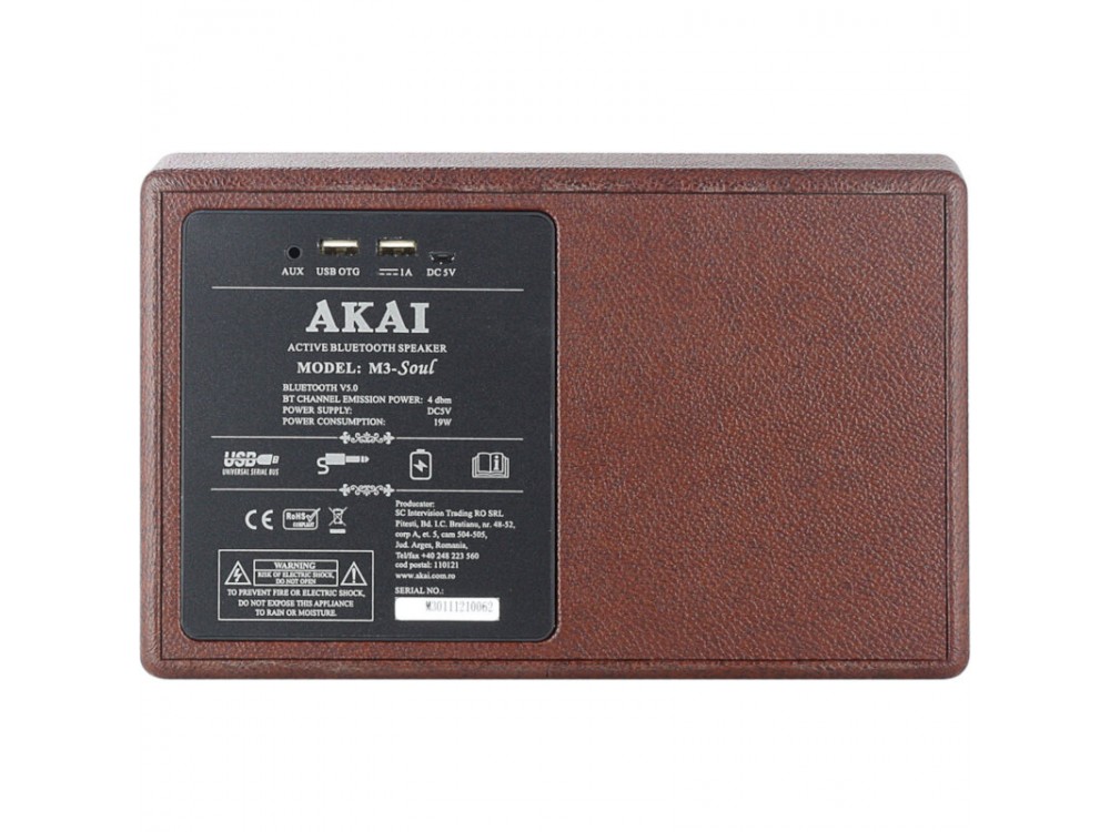 Akai M3 Soul Φορητό Bluetooth 5.0 Ηχείο 20W με Aux-In & USB, Coffee