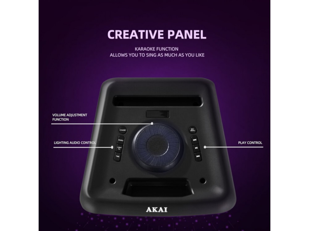 Akai Party Box 800 Φορητό Ηχείο Bluetooth 60W RMS με LED, TWS, 6.5mm για Όργανο / Μικρόφωνο & Διάρκεια Μπαταρίας έως 4 Ώρες