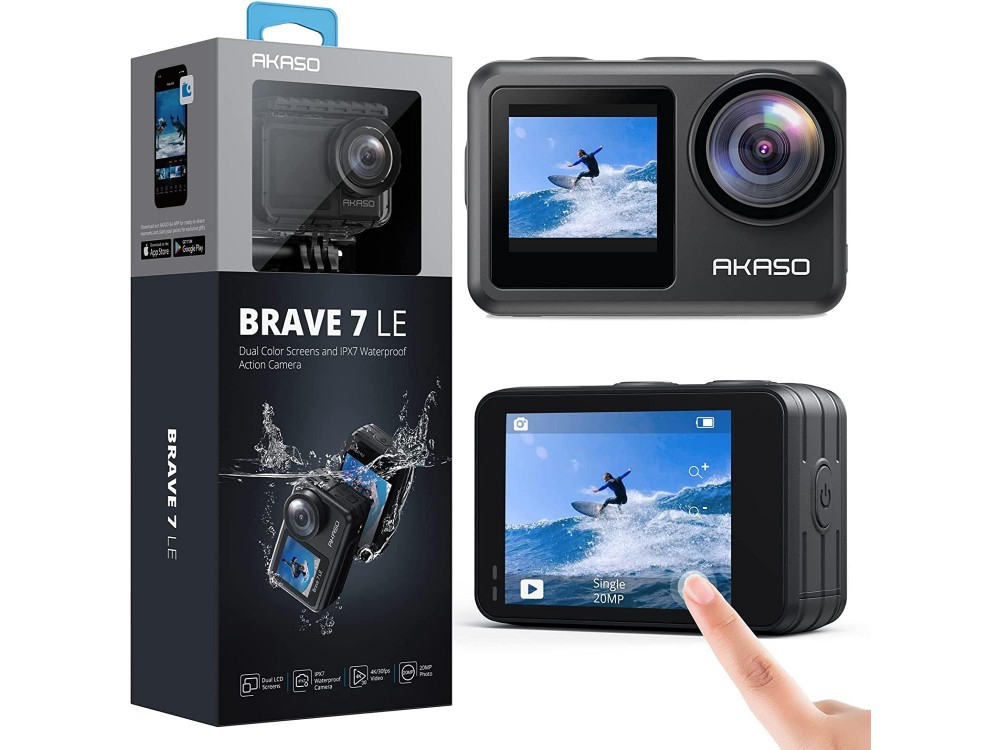Akaso Brave 7 LE 4K Action Camera με Touch Screen, 20MP, WiFi, Waterproof 40Μ, Dual-Display & 6-Axis Stabilization