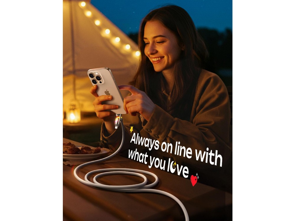 Lisen 4-in-1 Lightning / Type-C / USB-A Καλώδιο 2μ. 240W με RGB, Grey