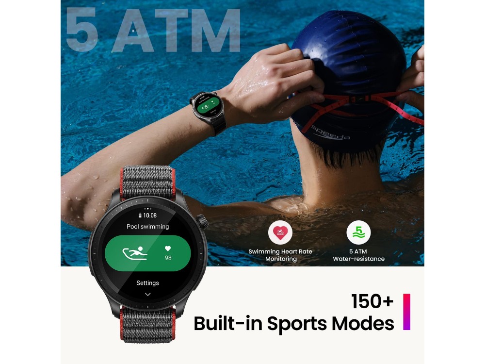 Amazfit GTR 4 46mm Smartwatch 1.43" AMOLED Screen, GPS, 5ATM Waterproof, Superspeed Black