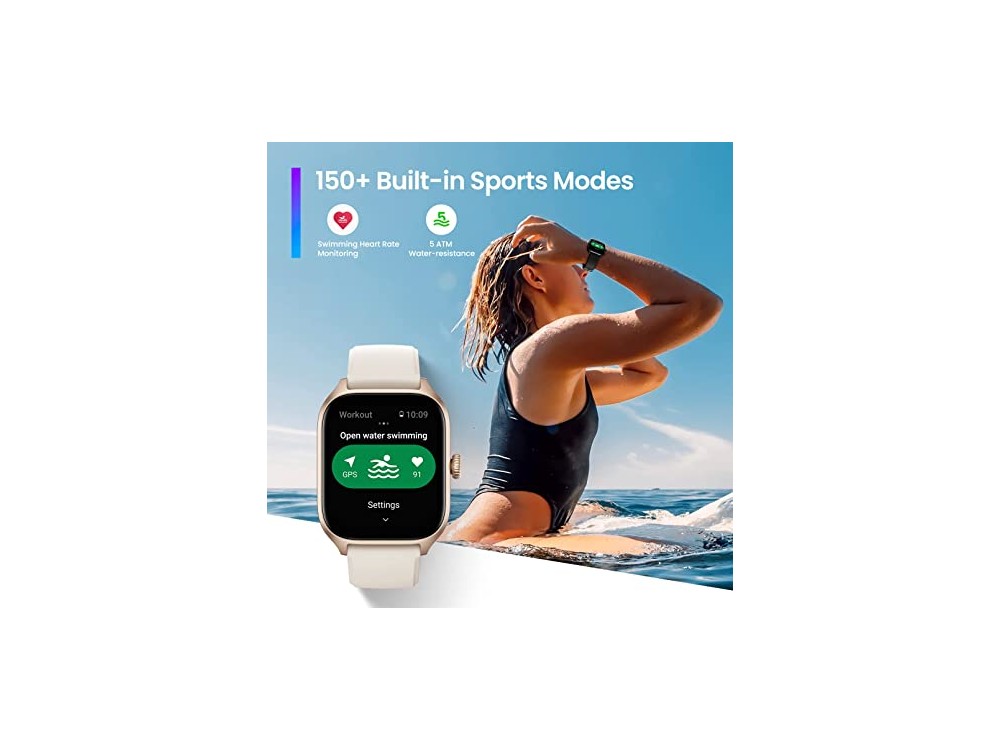 Amazfit GTS 4 43mm Smartwatch 1.75" AMOLED Screen, GPS, 5ATM Waterproof, Misty White