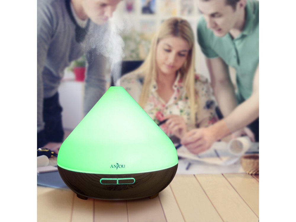 Anjou AJ-AD001 300ml, Oil Diffuser Aromatherapy Device, Adjustable 7 Color, Timer & Auto Shut-Off, Dark Grain