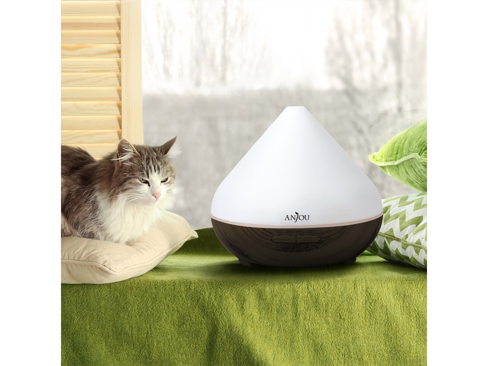 Anjou AJ-AD001 300ml, Oil Diffuser Aromatherapy Device, Adjustable 7 Color, Timer & Auto Shut-Off, Dark Grain