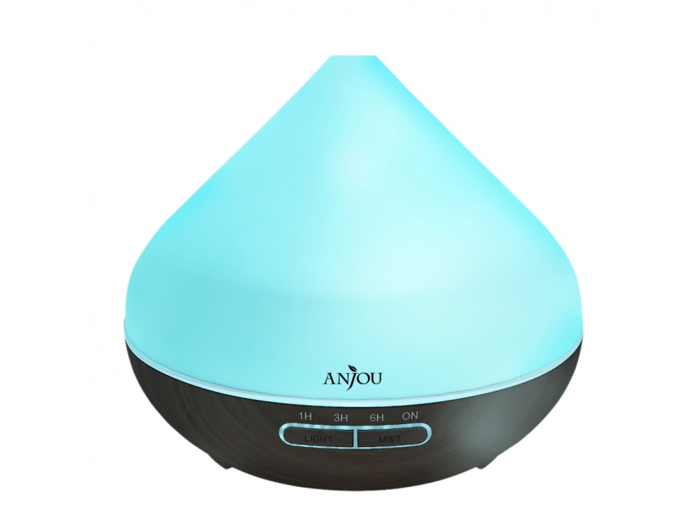 Anjou AJ-AD001 300ml, Oil Diffuser Aromatherapy Device, Adjustable 7 Color, Timer & Auto Shut-Off, Dark Grain
