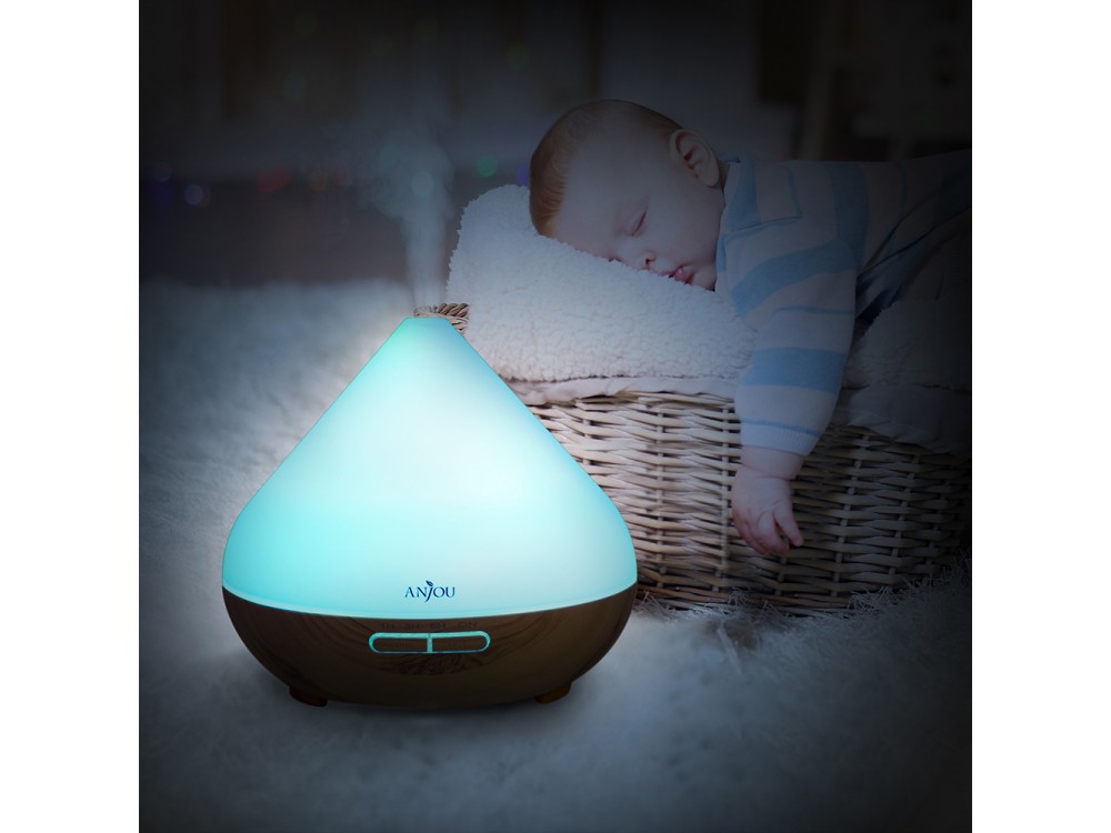 Anjou AJ-AD001 300ml, Oil Diffuser Aromatherapy Device, Adjustable 7 Color, Timer & Auto Shut-Off, Dark Grain